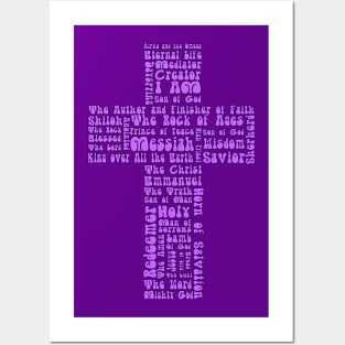 Funky Purple Retro Style Names of Jesus Cross Posters and Art